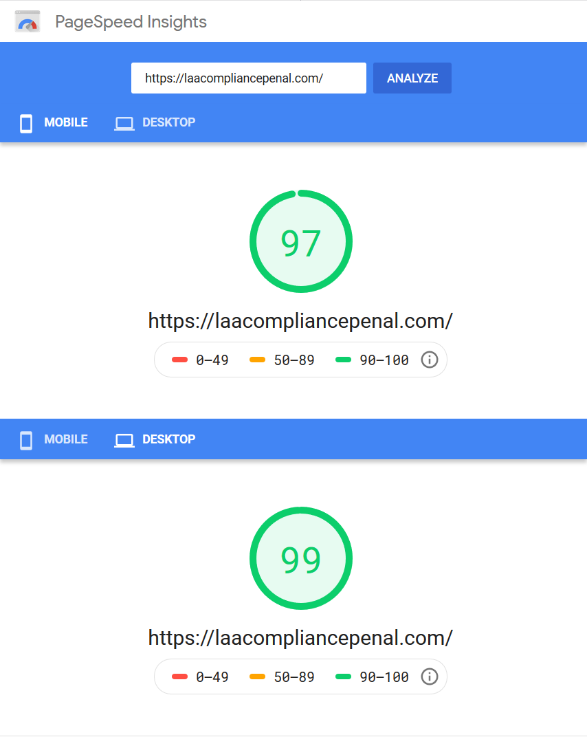 laacompliancepenal.com's PageSpeed Insights scores